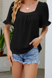 Square Neck Smocked Ruffle Sleeves Top