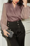 V Neck Wrapped Mesh Sleeves Top