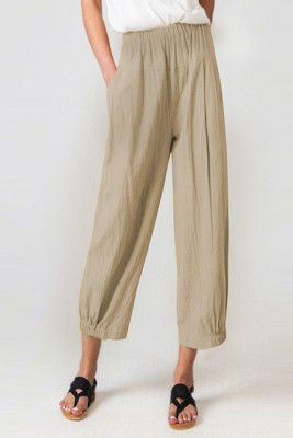 Plain High Waist Elastic Waist Loose Pants
