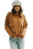 Brown Zip Collared Big Flap Pocket Exposed Seam Sweatshirt