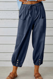 Plain Pockets Elastic Waist Buttom Hem Joggers
