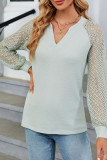 V Neck Lace Sleeves Waffle Top
