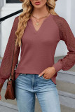 V Neck Lace Sleeves Waffle Top