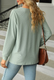 Plain V Neck Buttoned Tuck Jacquard Long Sleeves Top