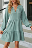 Plain V Neck Jacquard Tiered Dress