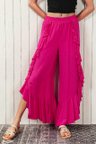 Rose Ruffle Slit High Waist Wide Leg Pants