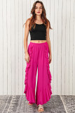 Rose Ruffle Slit High Waist Wide Leg Pants