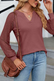 V Neck Lace Sleeves Waffle Top