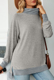 Plain Turtleneck Long Sleeve Splicing Top