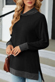Plain Turtleneck Long Sleeve Splicing Top