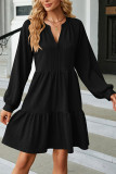 Plain V Neck Jacquard Tiered Dress