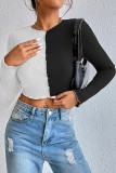 Colorblock Waffle Long Sleeves Crop Top