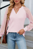 V Neck Lace Sleeves Waffle Top
