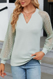V Neck Lace Sleeves Waffle Top