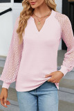 V Neck Lace Sleeves Waffle Top