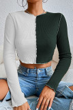 Colorblock Waffle Long Sleeves Crop Top