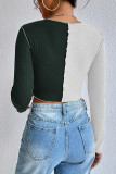 Colorblock Waffle Long Sleeves Crop Top