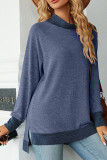 Plain Turtleneck Long Sleeve Splicing Top