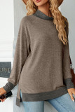 Plain Turtleneck Long Sleeve Splicing Top