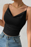 Plain Ruched Swing Collar Cami Tank Top