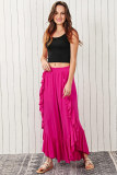 Rose Ruffle Slit High Waist Wide Leg Pants