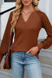 V Neck Lace Sleeves Waffle Top