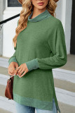 Plain Turtleneck Long Sleeve Splicing Top