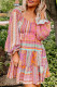 Pink Floral Patch Shirred Ruffled High Waist Mini Dress