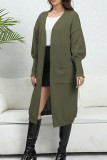 Plain Slope Shoulder Pockets Open Knit Cardigan