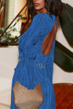 Back Hollow Out Ribbed Ruffle Dress