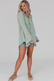 Green Ribbed Expose Seam Bell Sleeve Top