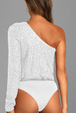 Plain Sequin One Shoulder Bodysuit