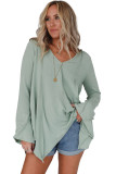 Green Ribbed Expose Seam Bell Sleeve Top