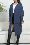 Plain Slope Shoulder Pockets Open Knit Cardigan
