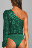 Plain Sequin One Shoulder Bodysuit