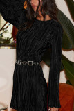 Back Hollow Out Ribbed Ruffle Dress
