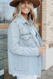 Sky Blue Flap Pocket Buttoned Raw Hem Denim Jacket