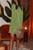 Back Hollow Out Ribbed Ruffle Dress