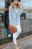 Sky Blue Flap Pocket Buttoned Raw Hem Denim Jacket