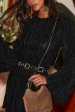 Back Hollow Out Ribbed Ruffle Dress