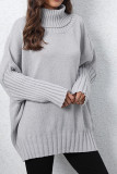 Plain Turtle Neck Cap Sleeves Sweater