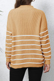 Zipper Down Striped Heart Embroidery Pullover Sweater