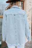 Sky Blue Flap Pocket Buttoned Raw Hem Denim Jacket