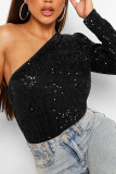 Plain Sequin One Shoulder Bodysuit