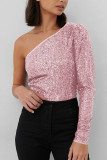 Plain Sequin One Shoulder Bodysuit