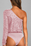 Plain Sequin One Shoulder Bodysuit