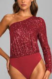 Plain Sequin One Shoulder Bodysuit