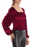 Square Neck Puff Sleeves Velvet Top