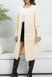 Plain Slope Shoulder Pockets Open Knit Cardigan