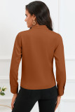 Brown Solid Wrap V Neck Long Sleeve Top